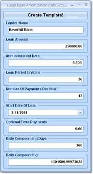 Excel Loan Amortization Calculator Template Softwa screenshot